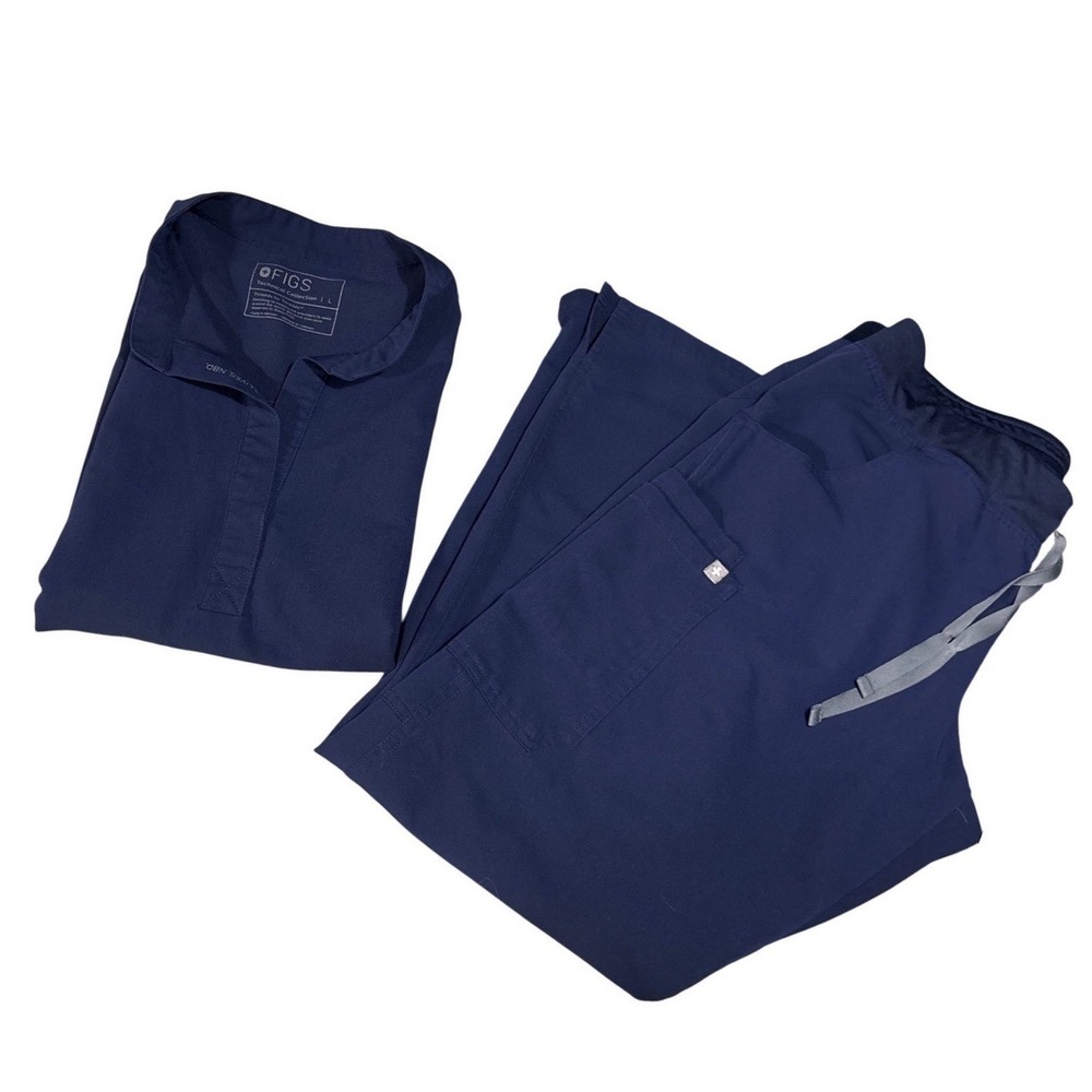 FIGS Scrub Set Womens L Navy Rafaela Top Kade Cargo Pants EUC